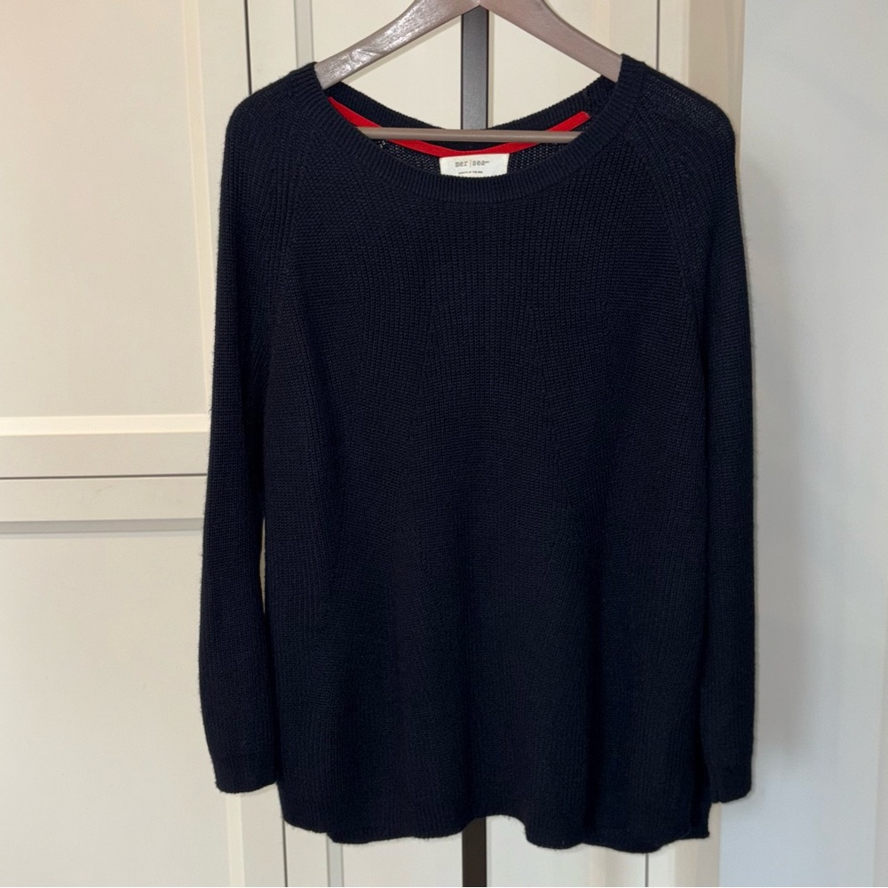 Mersea Women's Navy Camden Crewneck Knit Sweater Nautical Coastal One Size